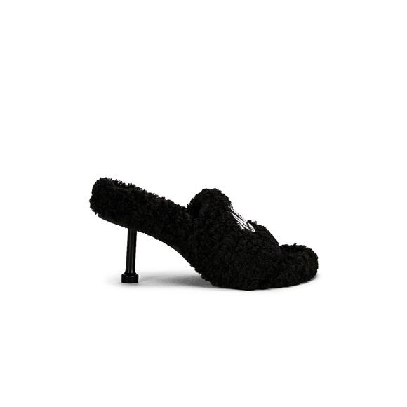 Balenciaga 'Paris' Black Polyester Furry Sandals Size 37 - Picture 1 of 6